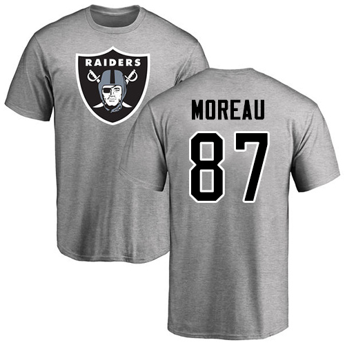 Men Oakland Raiders Ash Foster Moreau Name and Number Logo NFL Football #87 T Shirt->nfl t-shirts->Sports Accessory